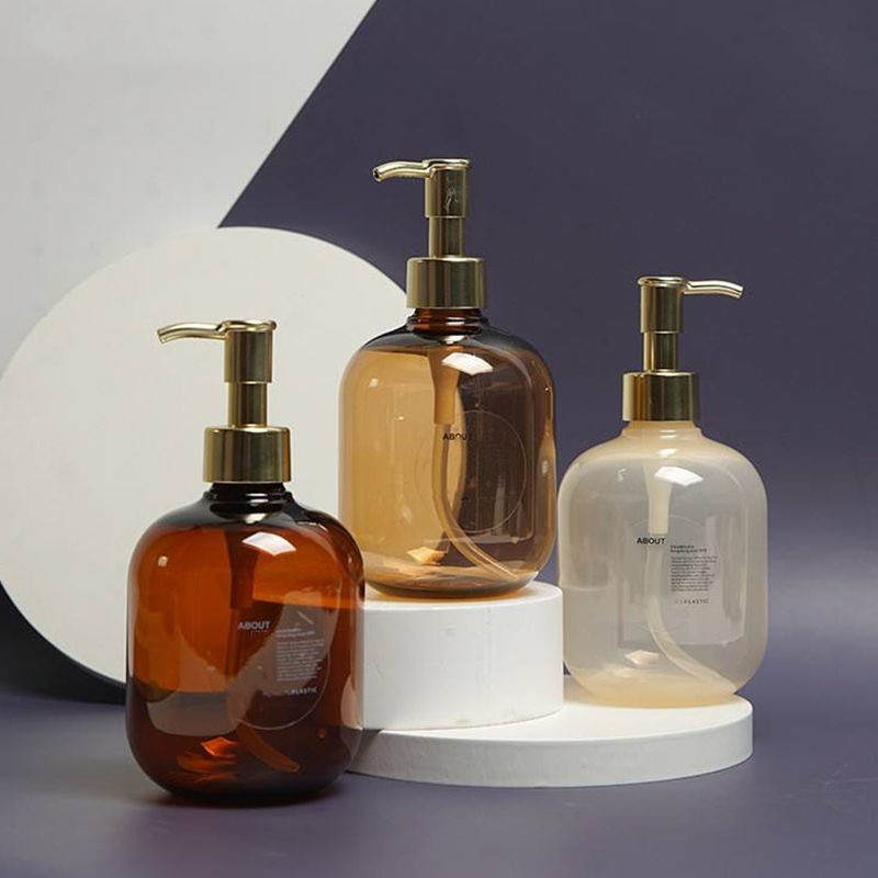 300 مللي 500 مللي PET البلاستيك العنبر الجولة الفارغة مكيف الجسم زجاجة لوشن الذهب PET غسول مضخة زجاجة شامبو