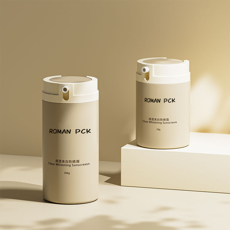 زجاجات كريم الوقاية من الشمس بمضخة بدون هواء بيج 30 مل 50 مل لقناع الوجه بمصل العناية بالبشرة