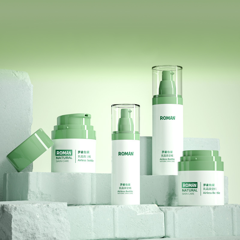 عبوة مستحضرات تجميل بلاستيكية زجاجة كريم وجه 30 مل 50 مل 80 مل مجموعة زجاجات مضخة خضراء بدون هواء مع طلاء كهربائي لزجاجة مصل مضادة للعمر