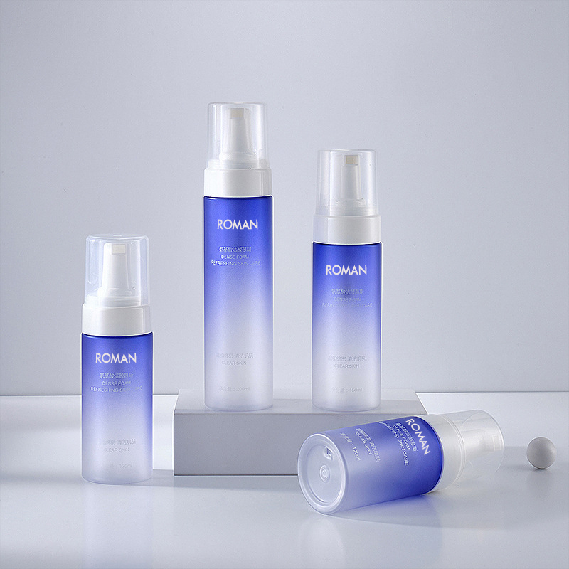 100 مللي 120 مللي 150 مللي 200 مللي PET التدرج الأزرق اللون رغوة موزع الصابون السائل رغوة زجاجة مضخة هلام الاستحمام زجاجة غسيل اليد لوازم الحمام