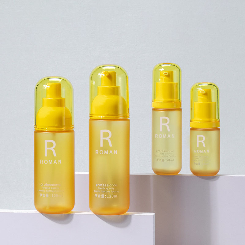 30 مللي 50 مللي 100 مللي 120 مللي الحيوانات الأليفة الأصفر ماكياج زجاجة مزيل غسل الوجه جولة الصحافة كريم للجسم زجاجة 3.5 أوقية زجاجة محلول بلاستيكية