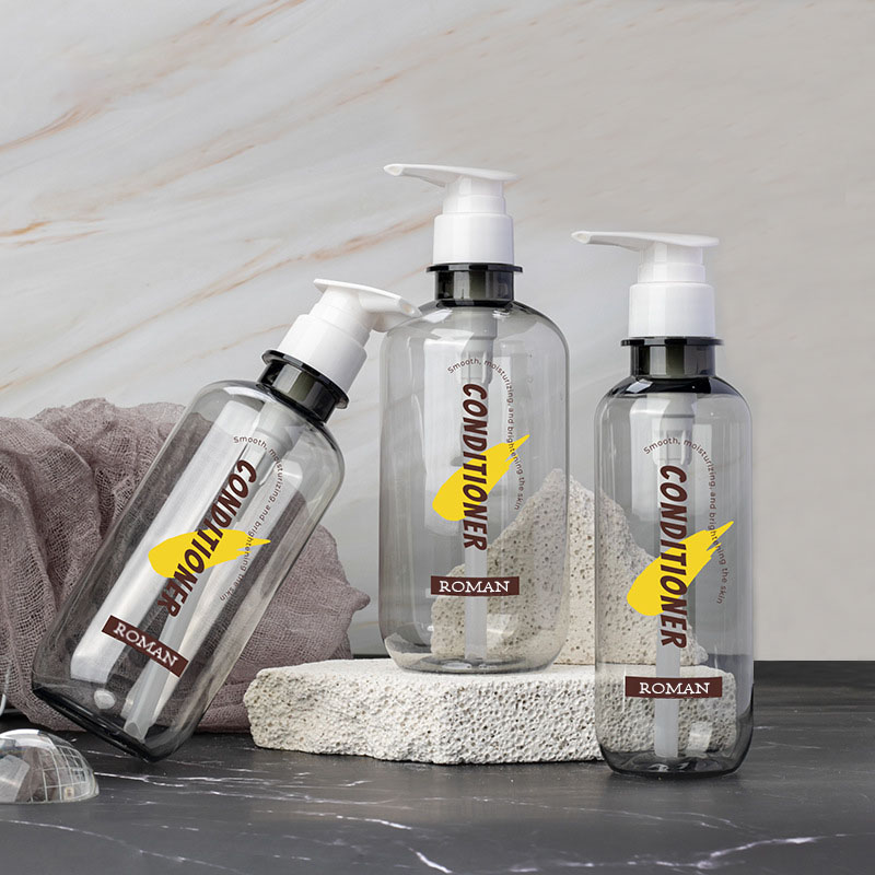 زجاجات محلول بلاستيكية فارغة 300 مللي 400 مللي 500 مللي 600 مللي PET بوسطن زجاجة شامبو بلسم مستديرة زجاجة مضخة توزيع هلام الاستحمام