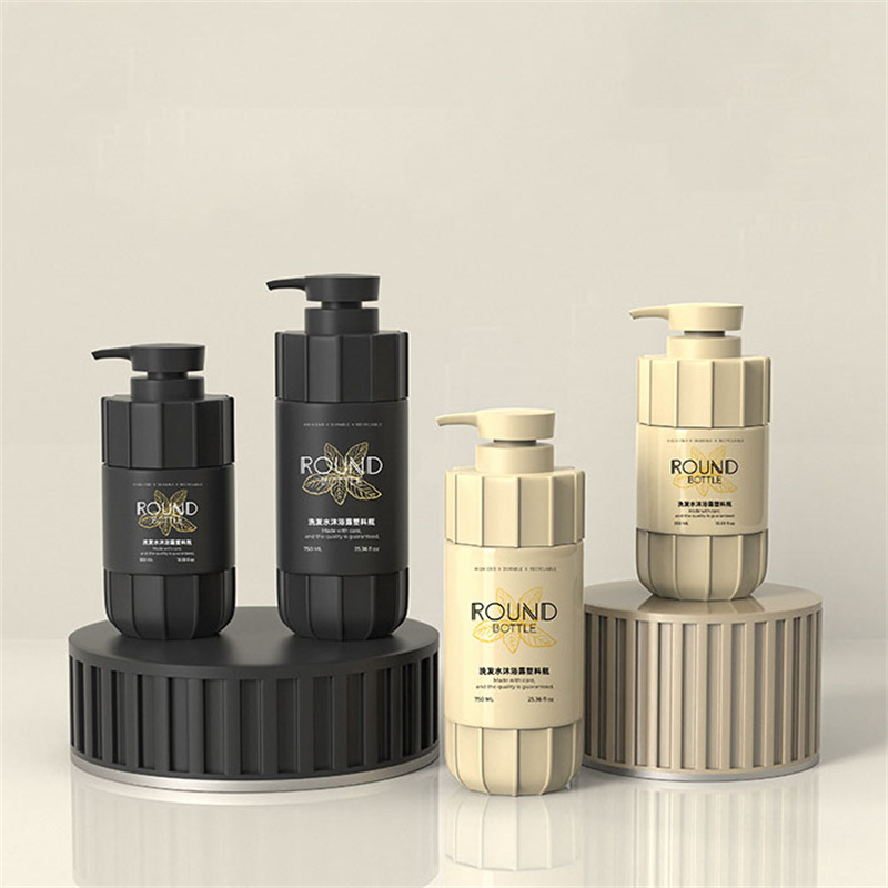 أسود غير لامع 550 مل 600 مل 700 مل 750 مل شريط بلاستيكي للحيوانات الأليفة، جدار سميك، زجاجة مضخة غسول بلاستيكي لتنظيف كريم الشمس وجل استحمام شامبو