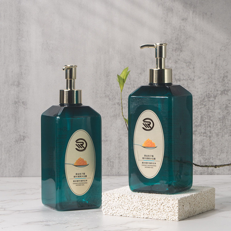 العلامة الخاصة PET البلاستيك الأخضر الداكن العناية بالبشرة مرطب الجسم العناية بالشعر الشامبو الاستغناء زجاجة الحاويات 550 مللي